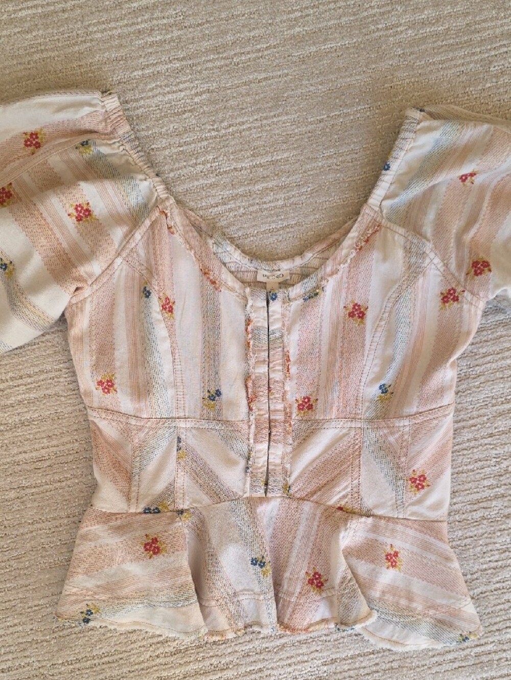 Pilcro Peach-Striped Floral Peplum Blouse - Picture 7 of 13